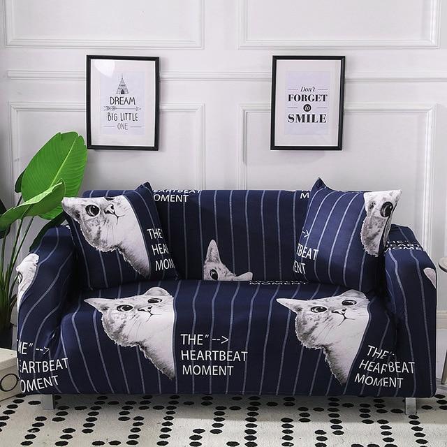 Heartbeat Cat Blue Sofa Cover